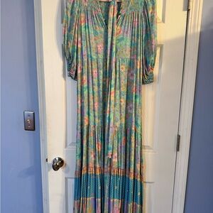 Like new Beautiful SPELL Boho Floral Maxi Dress in Teal and Pink